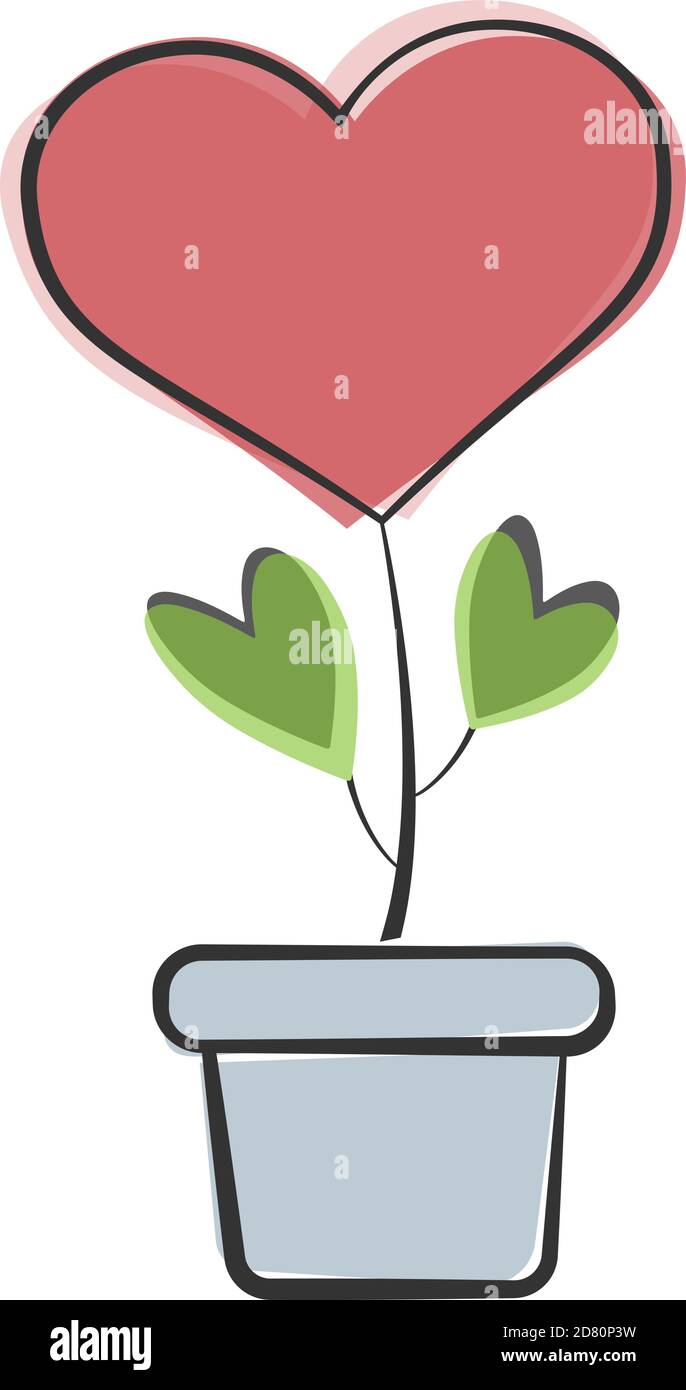 fleur ou plante en forme de coeur en pot de fleur illustration vectorielle, amour et affection concept pour le jour de la saint valentin ou le jour de la mère Illustration de Vecteur