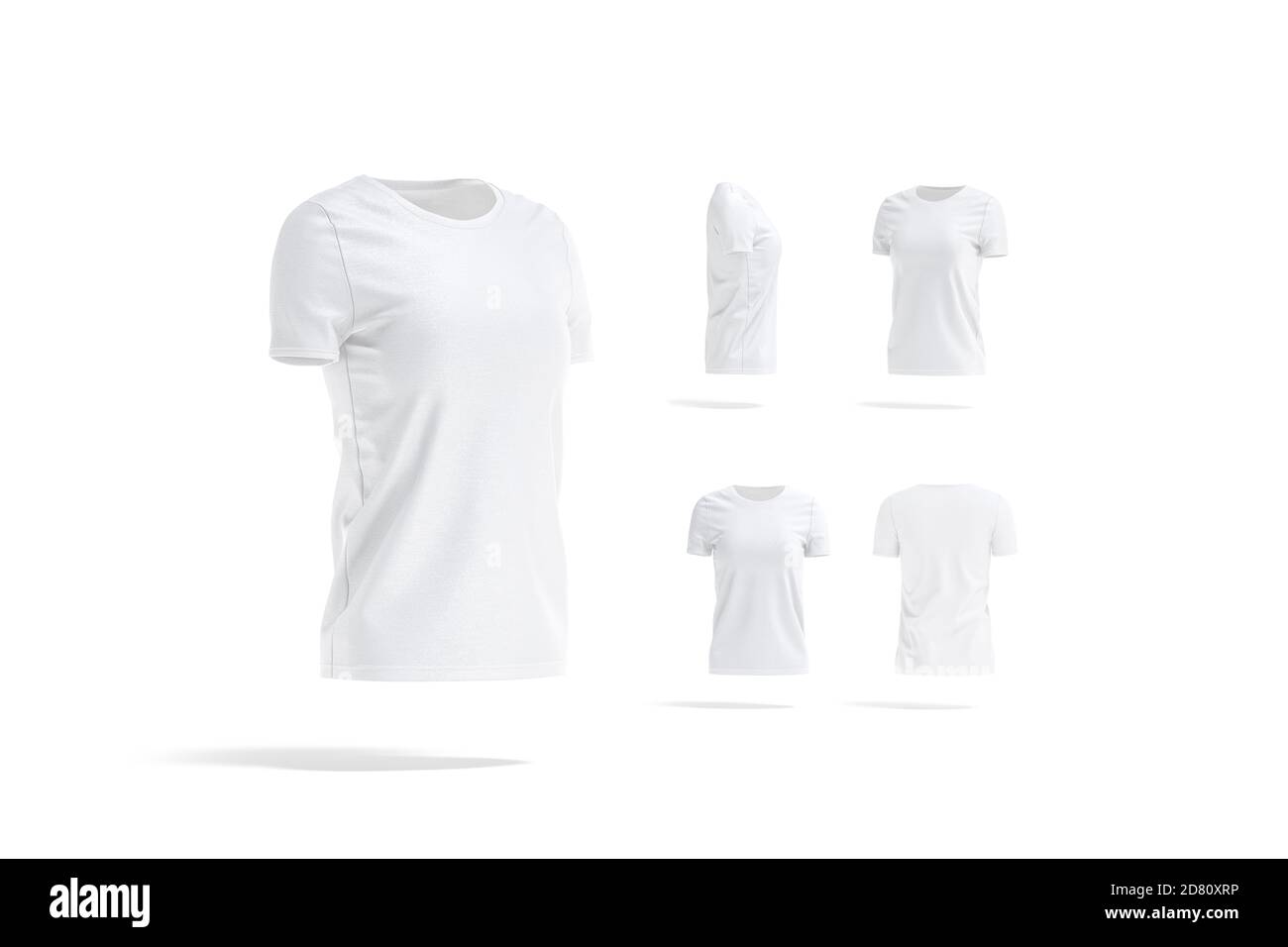 Maquette de t-shirt blanc vierge pour femmes, vues différentes Banque D'Images