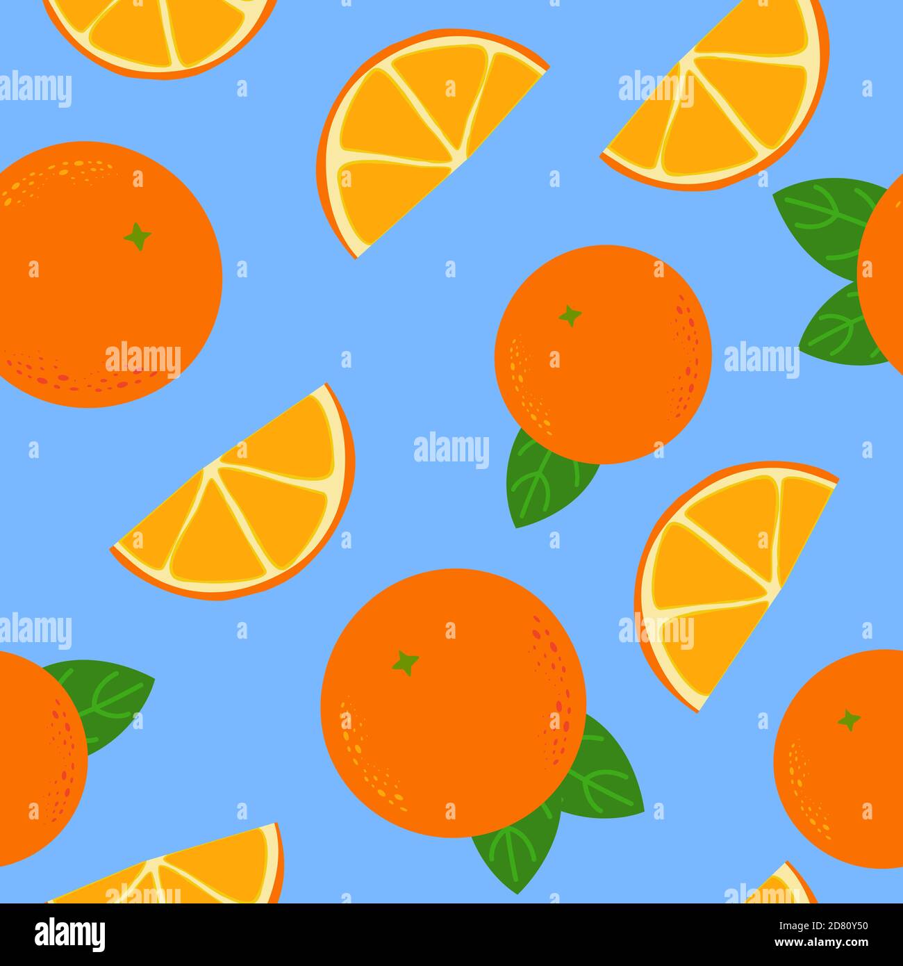 Motif orange et mandarine sans couture. Tranches d'agrumes entiers et orange avec des feuilles vertes fruits frais biologiques. Illustration de Vecteur
