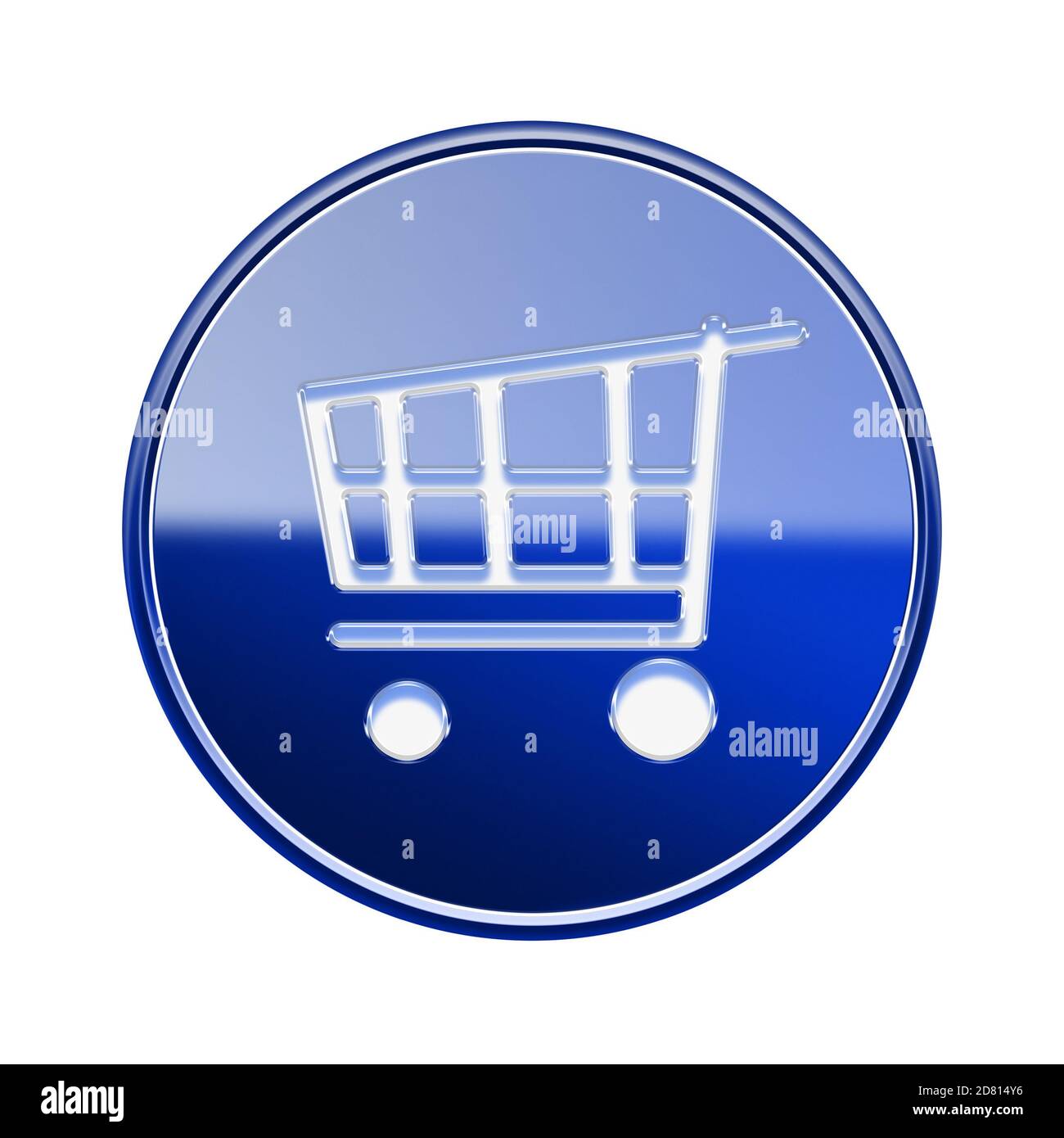 Icône panier bleu brillant, isolé sur fond blanc Banque D'Images