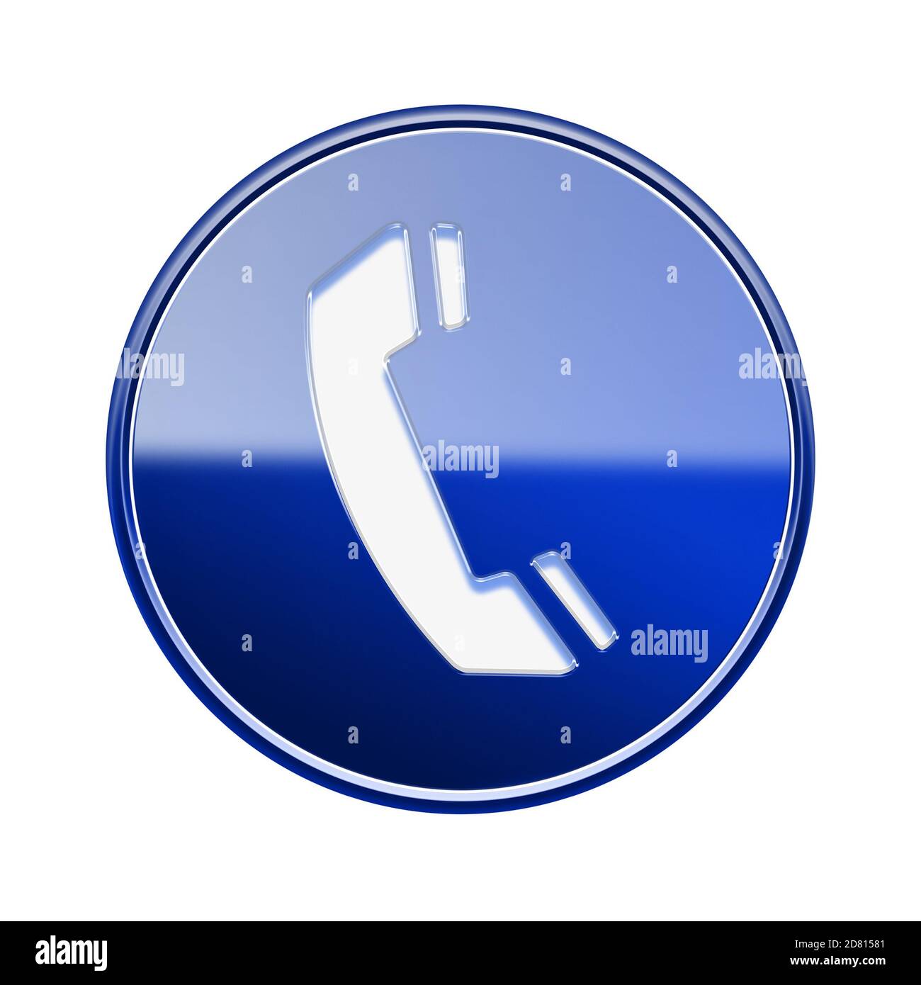 L'icône de téléphone bleu brillant, isolé sur fond blanc Banque D'Images