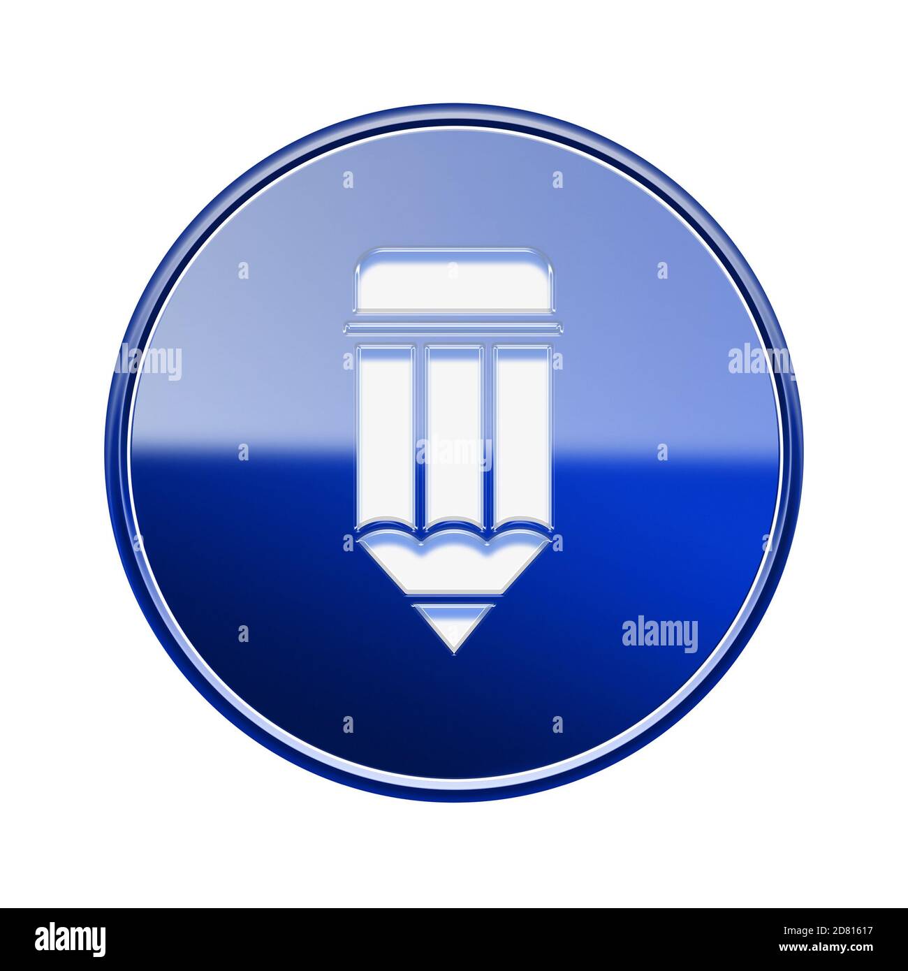 L'icône de crayon bleu brillant, isolé sur fond blanc Banque D'Images