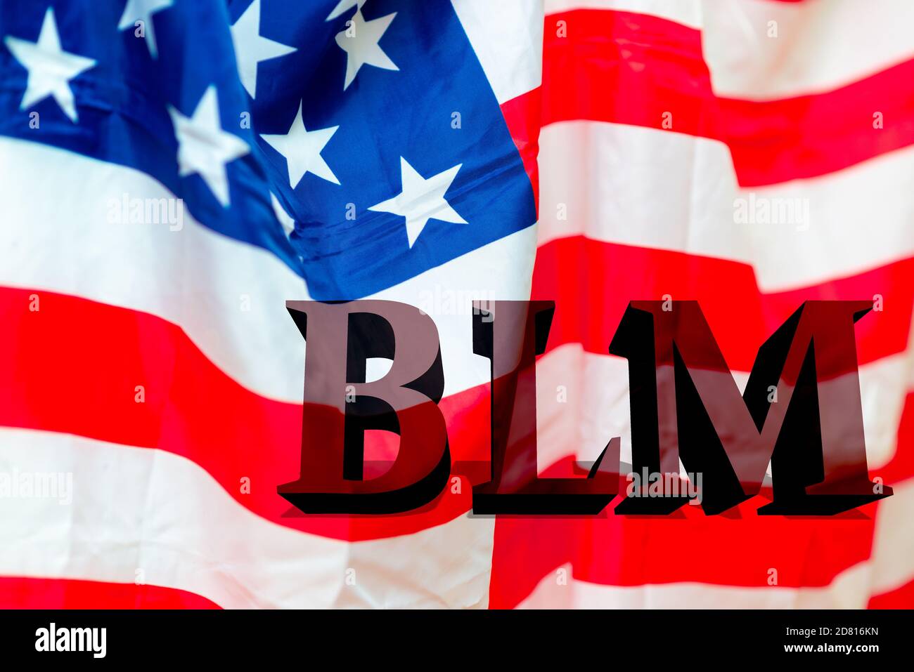 Drapeau américain avec l'abréviation de Black Lives Matter movement.3D texte. Banque D'Images