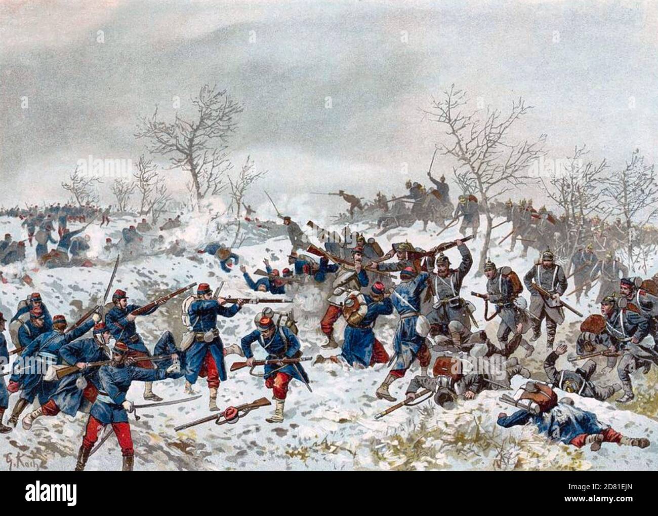 BATAILLE DU MANS 10-12 JANVIER 1871. Les soldats allemands sur le point de submerger les Français. Banque D'Images