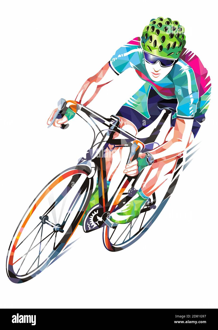 Vélo de route professionnel Racer dessin géométrique coloré Illustration isolée sur blanc. Banque D'Images