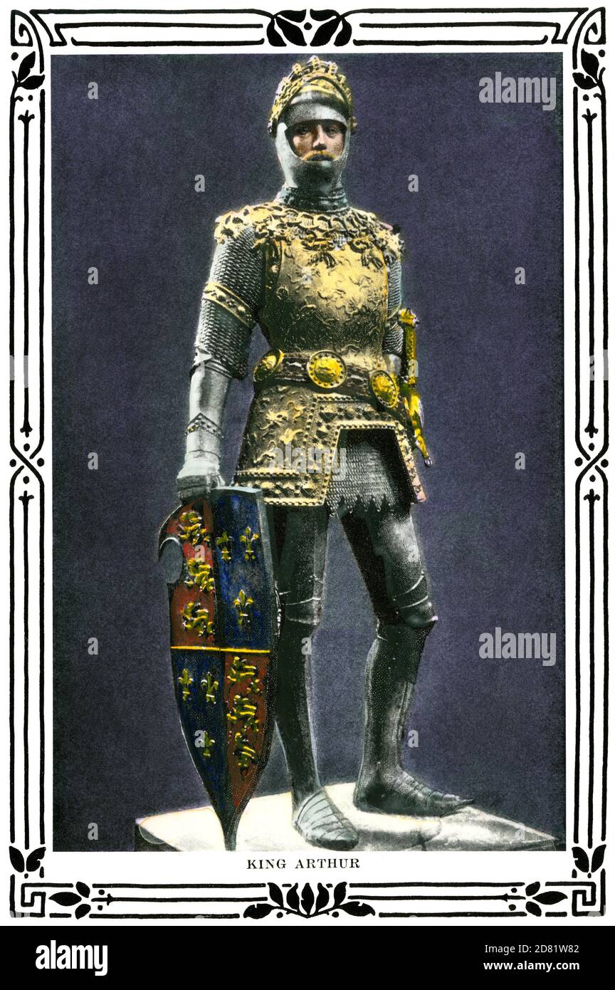 Roi Arthur. Demi-teinte de couleur main d'une illustration Banque D'Images