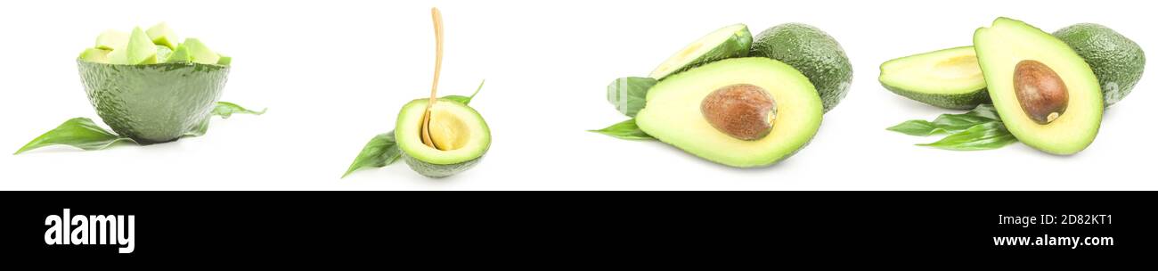 Ensemble d'avocats frais isolés sur un fond blanc avec masque Banque D'Images