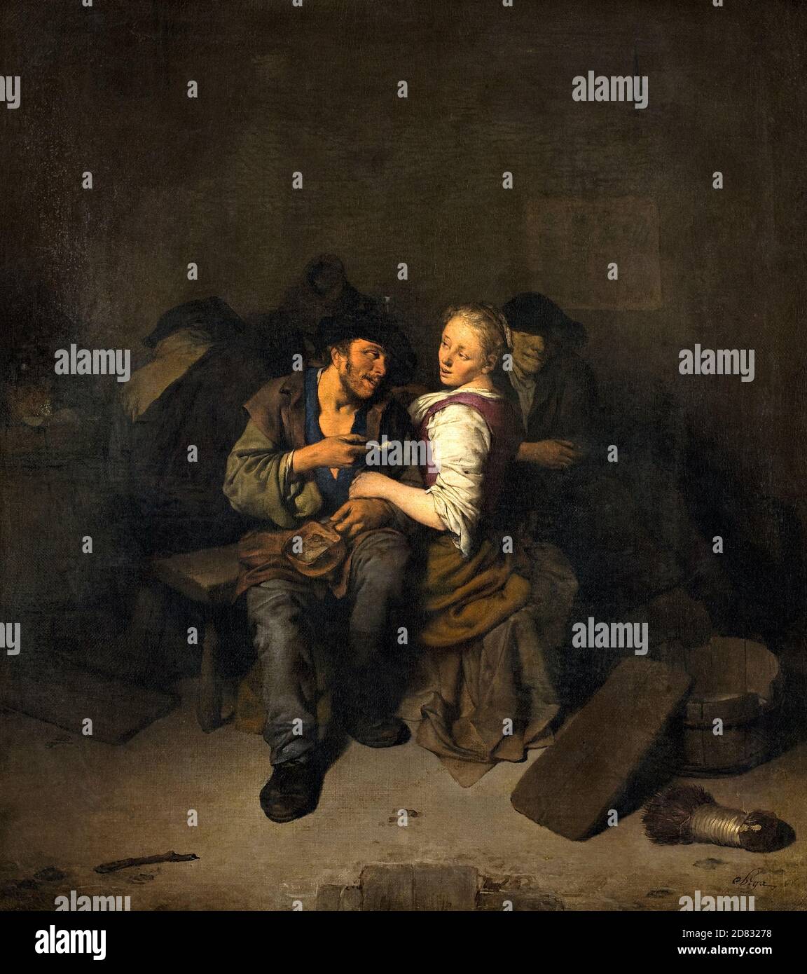 Jeune couple dans une Taverne - Cornelis Pietersz Bega, vers 1661 Banque D'Images