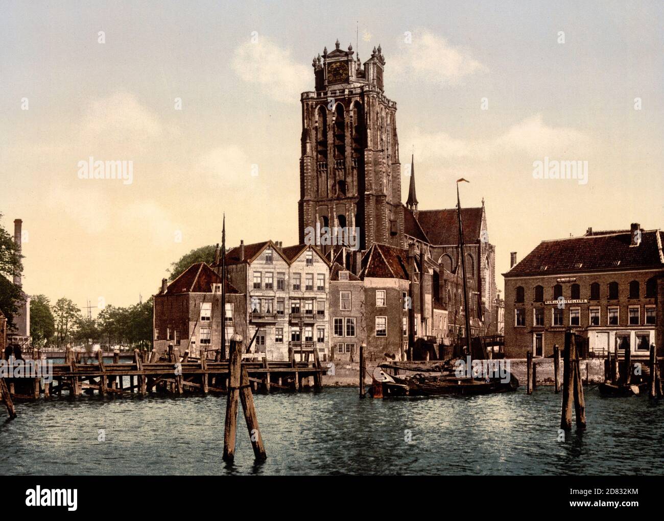 Barrage et Maashaven, Dordrecht, Hollande, vers 1900 Banque D'Images