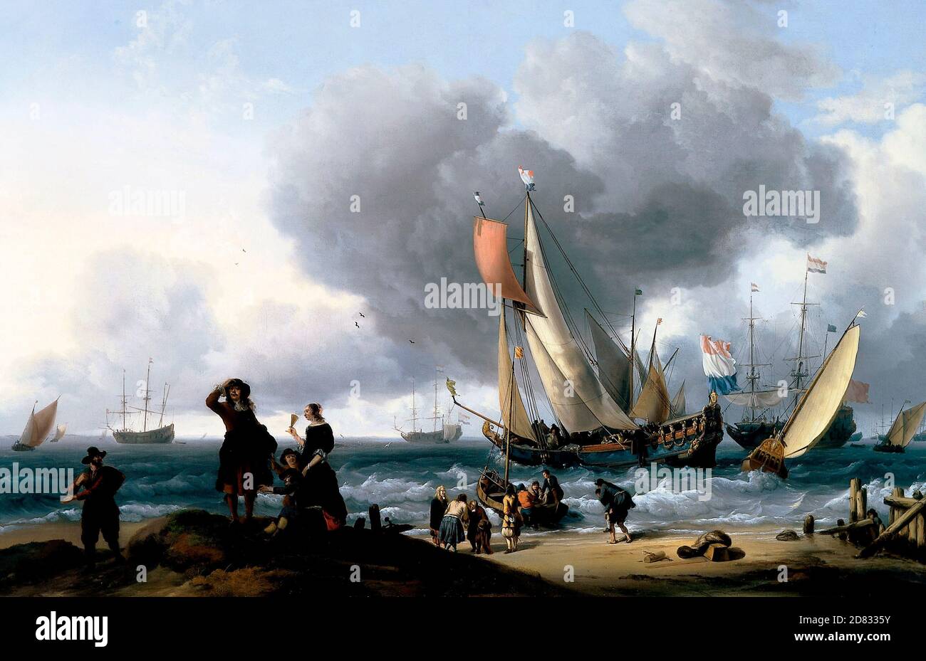 Ludolf Bakhuizen : des Hollandais se embarquant dans un yacht, 1670 Banque D'Images