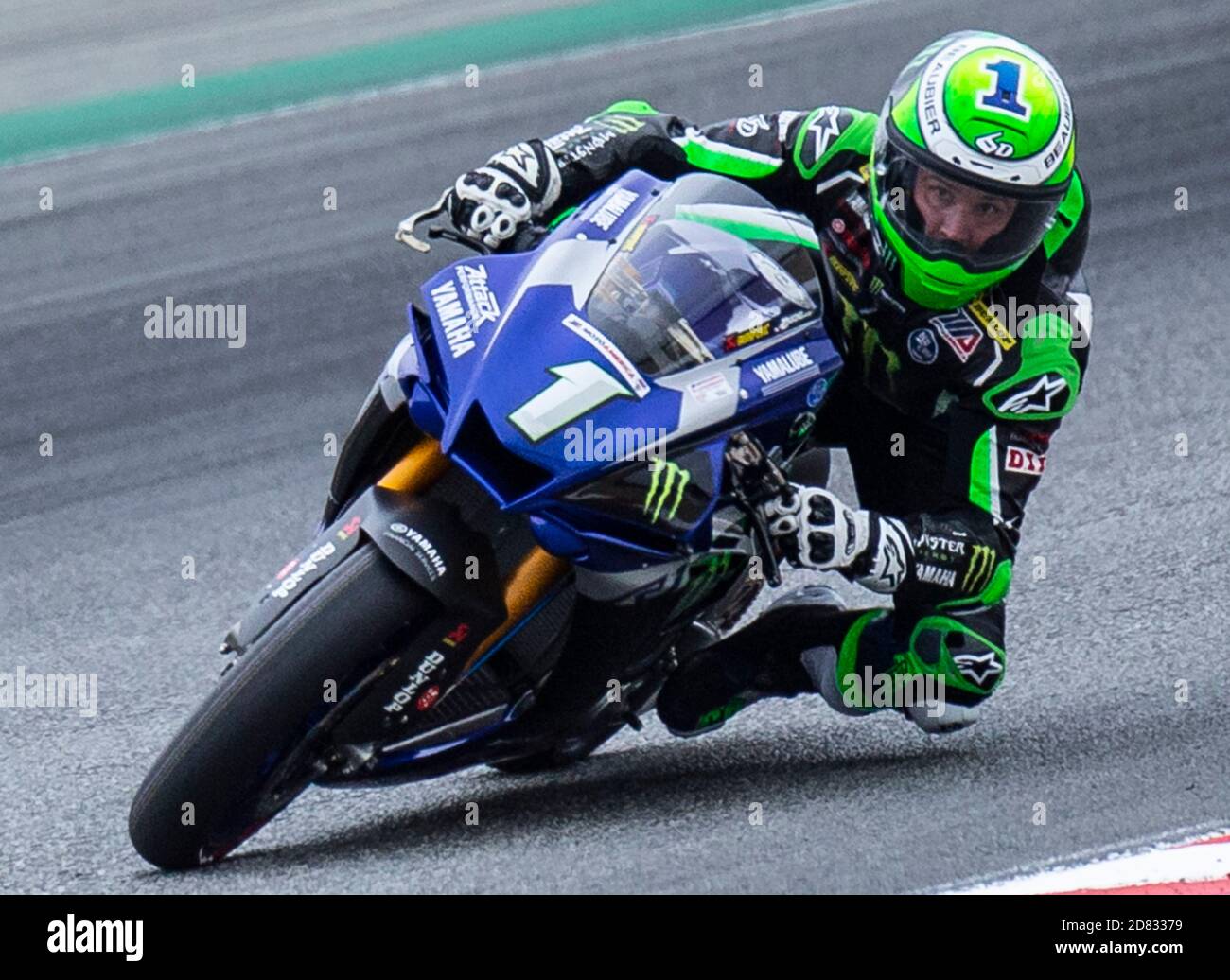 25 2020 oct Monterey, CA, États-Unis # 1 Cameron Beaubier mène la course à partir du deuxième tour lors de la Geico Motorcycle MotoAmerica Superbike Speedfest Superbike course # 2 à WeatherTech Laguna Seca Monterey, CA Thurman James/CSM Banque D'Images