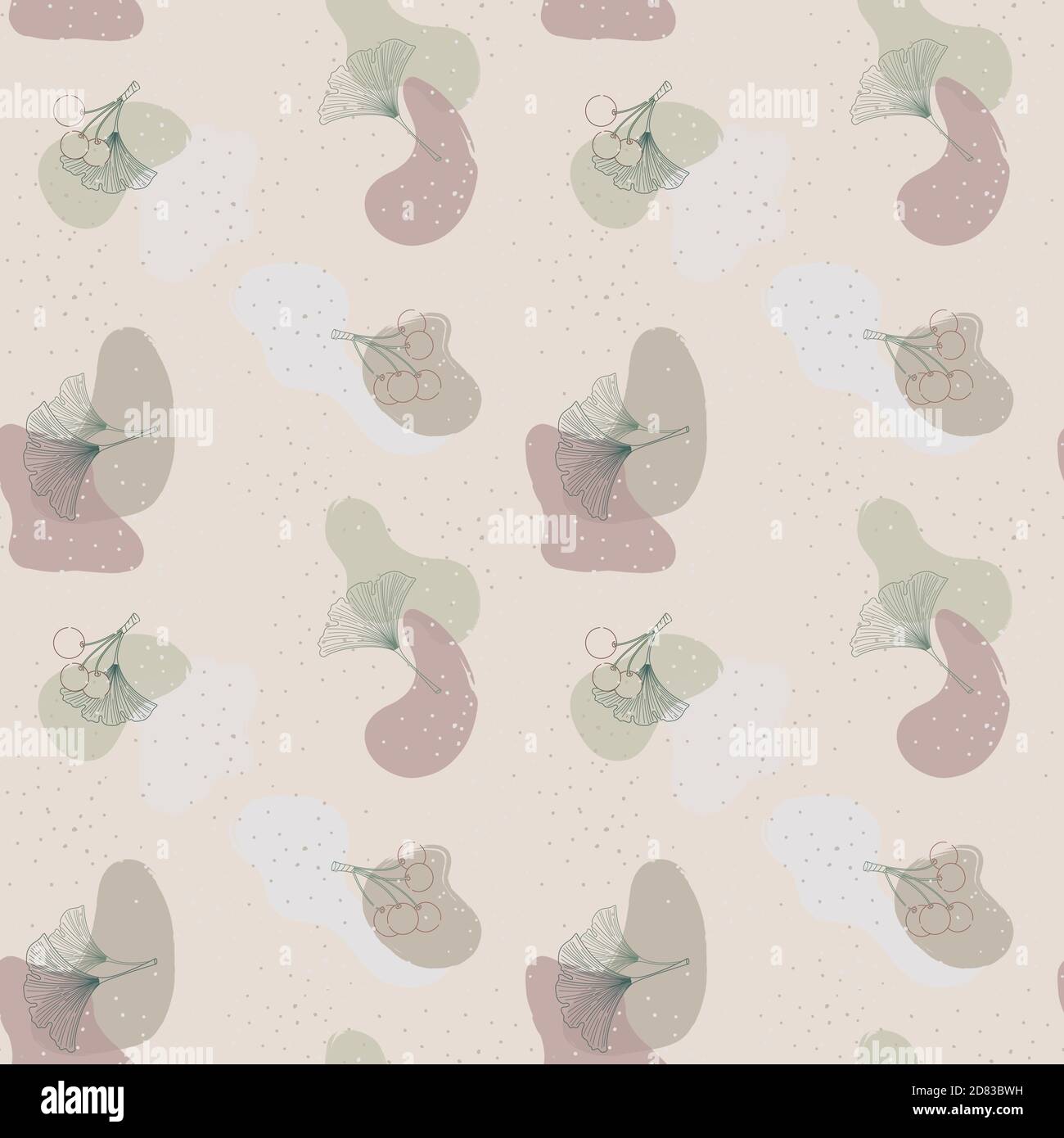 Motif vectoriel sans couture de couleurs pastel.Résumé avec feuilles de ginkgo et baies Illustration de Vecteur