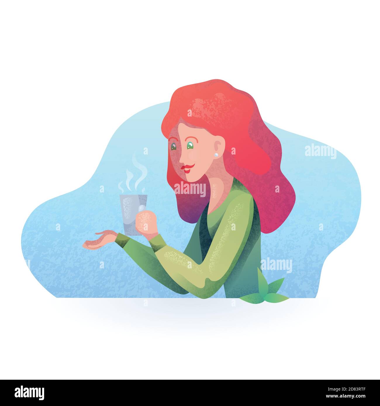 Illustration vectorielle texturale d'une fille à tête rouge avec une tasse dans un style moderne. Illustration vectorielle stylisée pour votre créativité. Illustration de Vecteur
