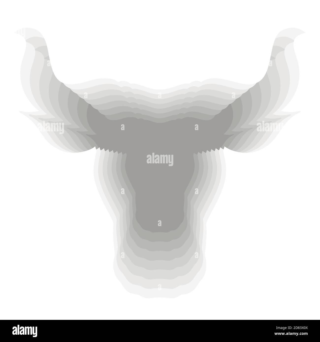 Silhouette grise d'une tête de taureau avec des couches découpées en papier. Le symbole de la nouvelle année 2021. Buffalo avec cornes. Illustration vectorielle colorée de la tête d'animal Illustration de Vecteur