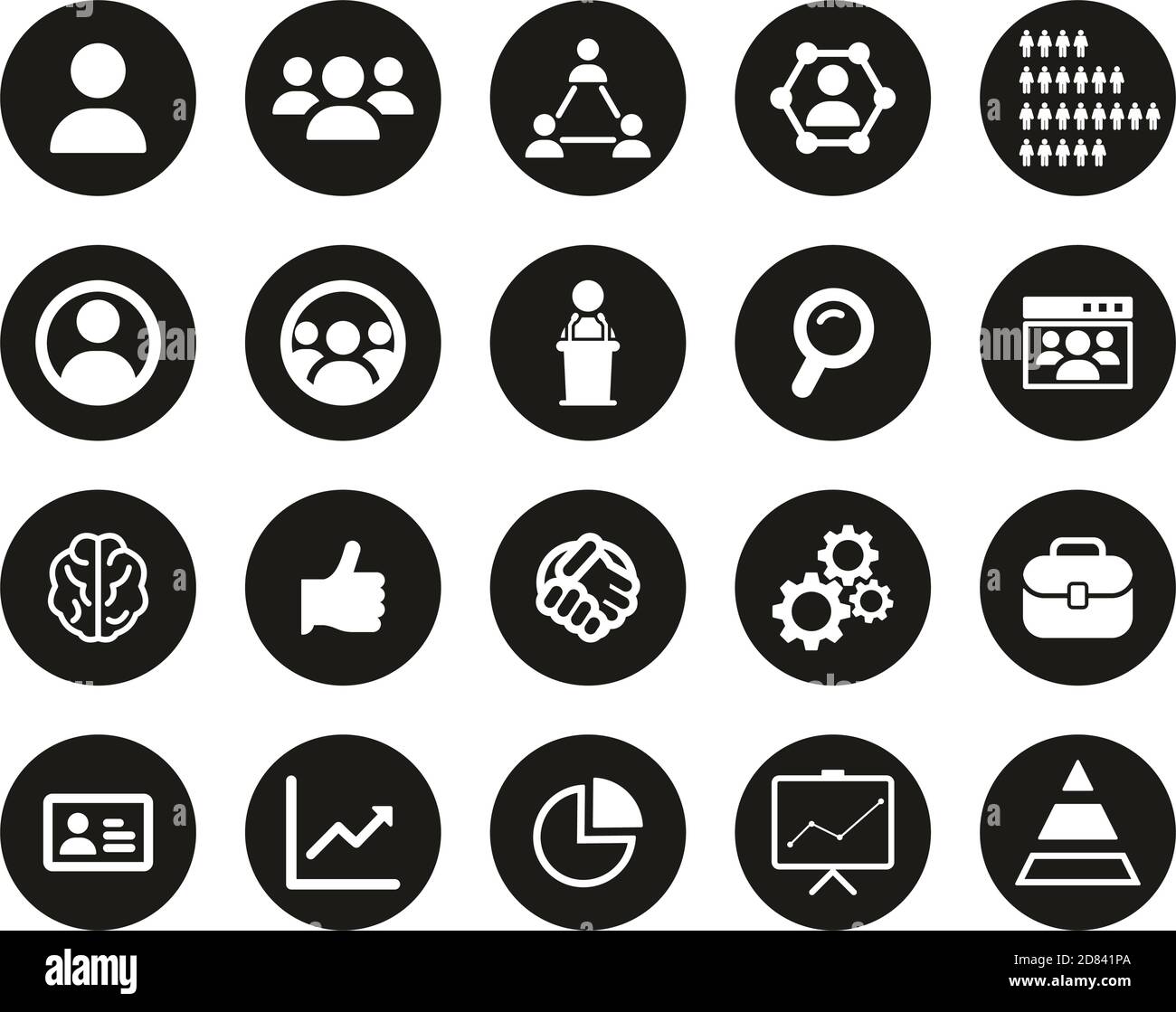 Icônes des ressources humaines blanc sur l'ensemble de cercles à conception plate noire Grande Illustration de Vecteur
