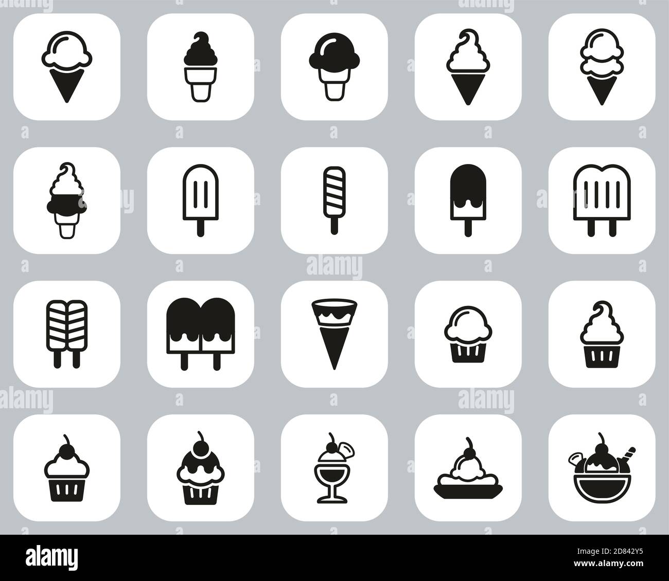 Glace crème Icons Noir & blanc – ensemble à motif plat grand Illustration de Vecteur
