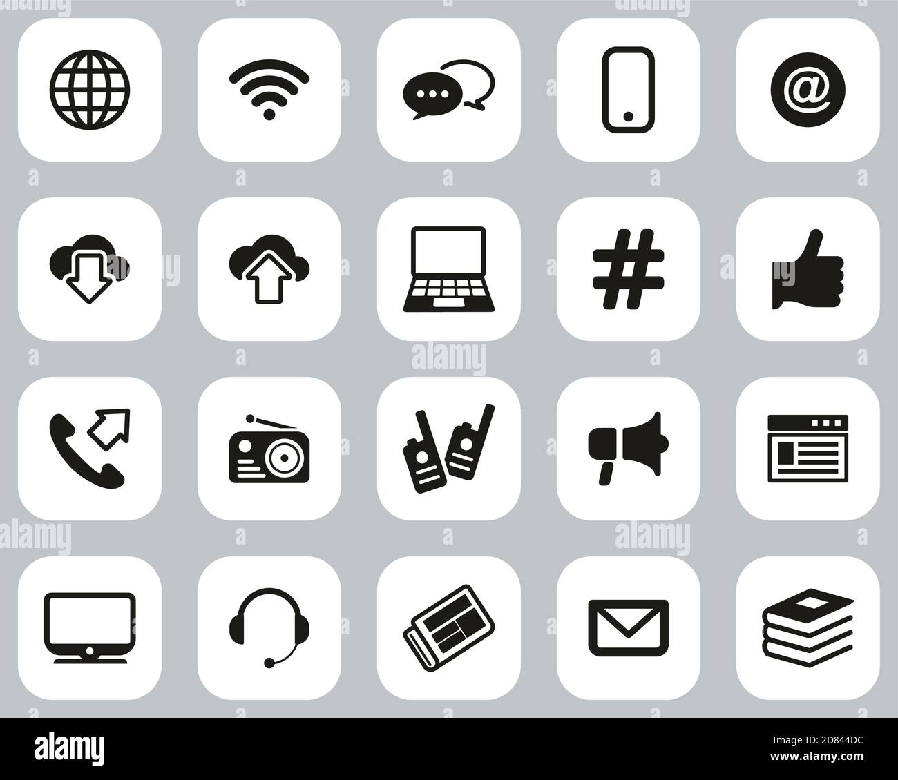 Information Channel Icons Black & White Flat Design Set Big Illustration de Vecteur