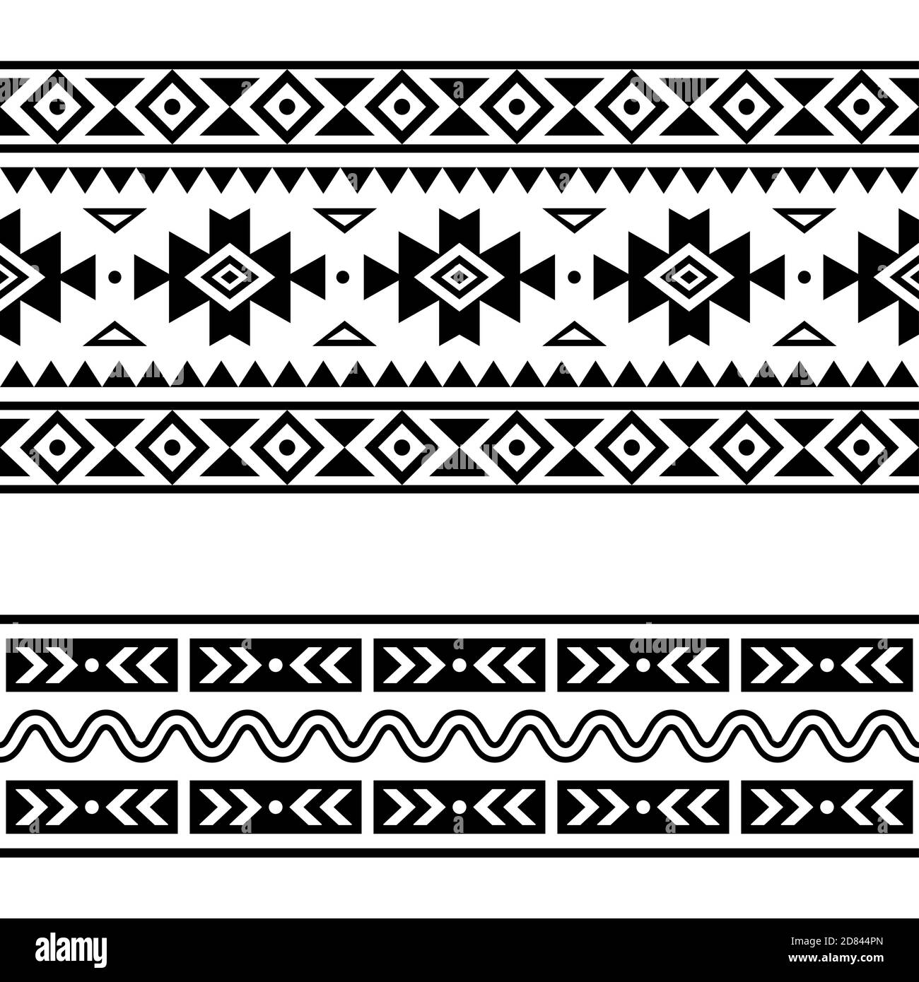 Aztec Navajo géométrique sans couture tendance vecteur deux motifs ensemble, motifs répétitifs dans le motif noir sur fond blanc Illustration de Vecteur