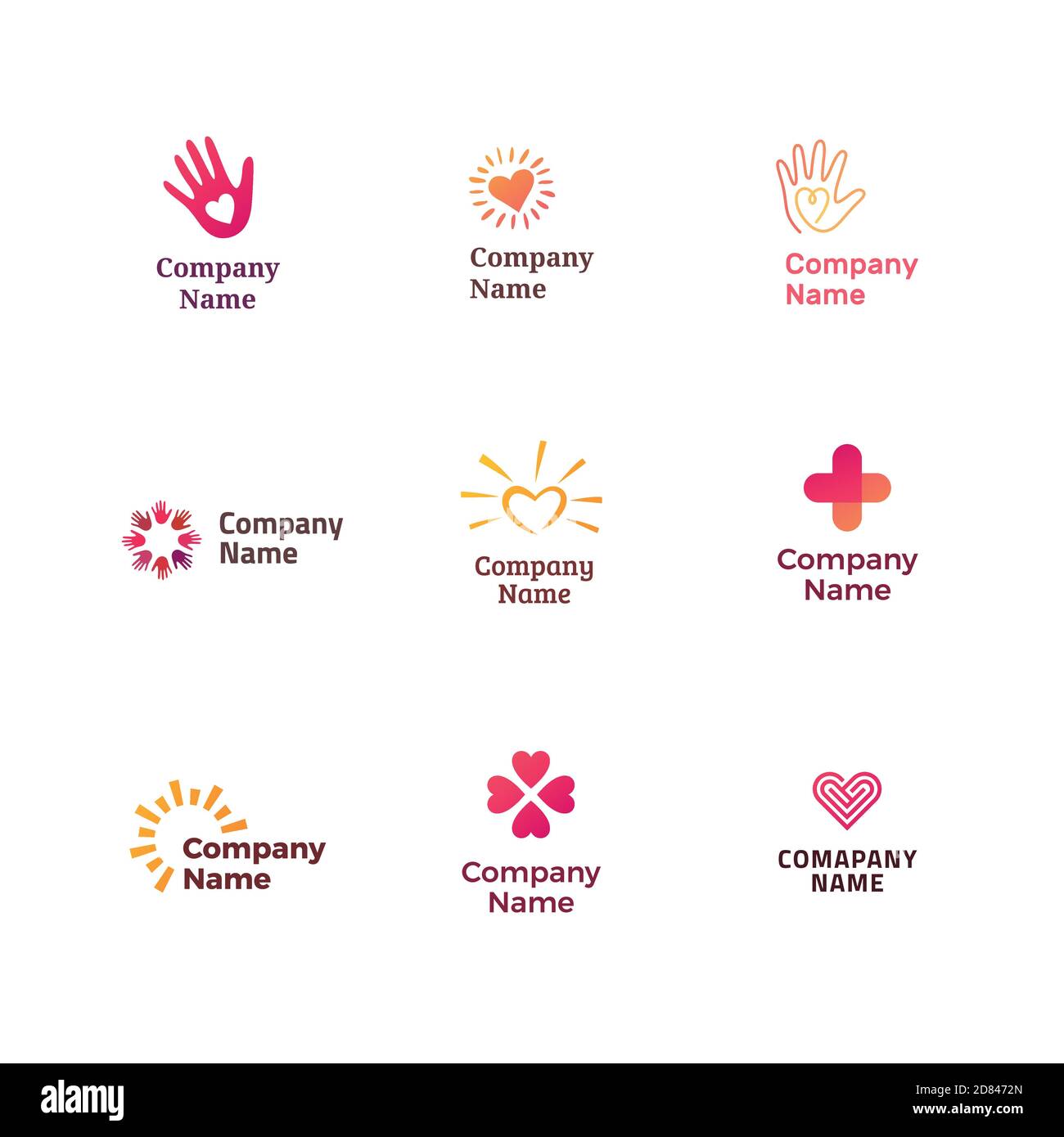 Ensemble de différents logos pour la charité, organisation sans but lucratif, événement de collecte de fonds, centre de bénévoles. Design moderne et simple. Illustration de Vecteur