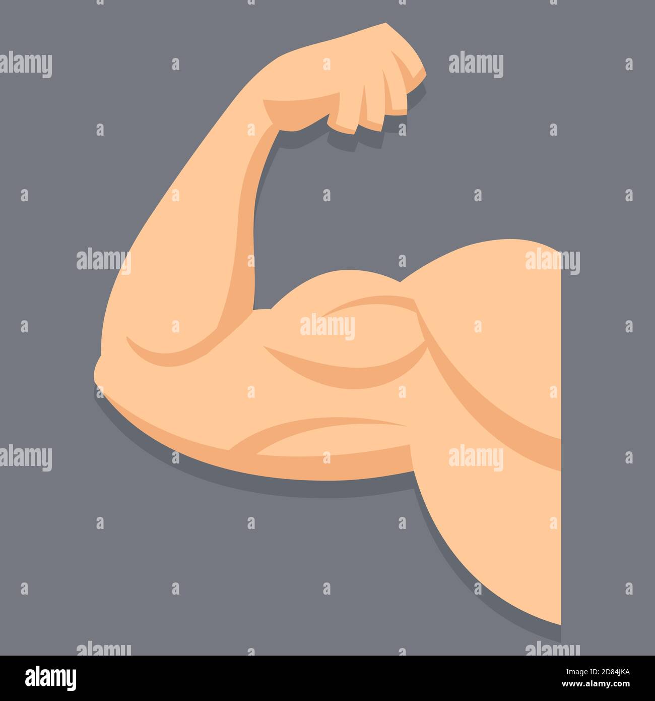 Bras fort avec biceps contractés. Muscle dans le style de dessin animé. Logo de la salle de sport. Illustration de Vecteur