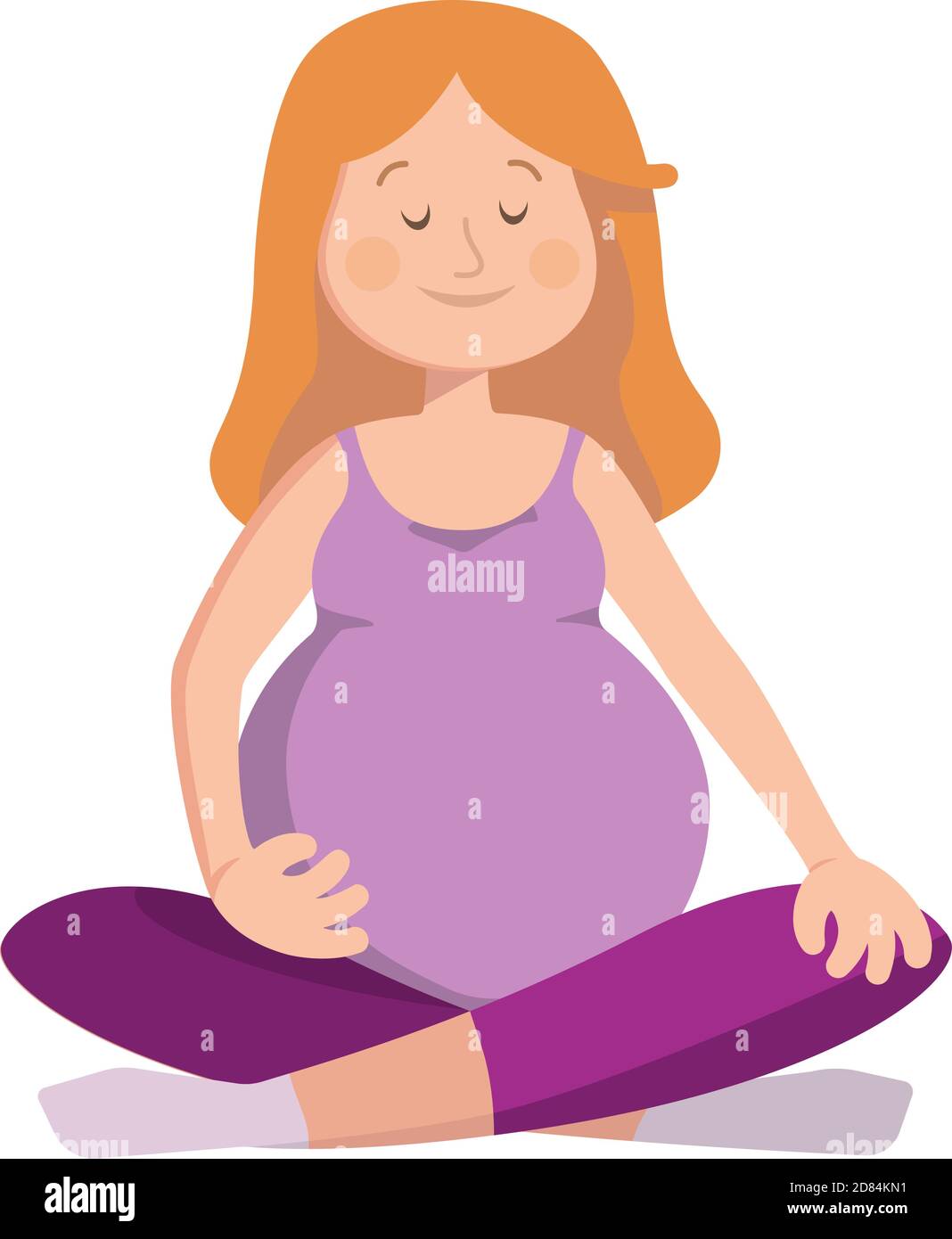 Femme enceinte faisant du yoga. Personnage féminin de style dessin animé isolé sur fond blanc. Illustration de Vecteur