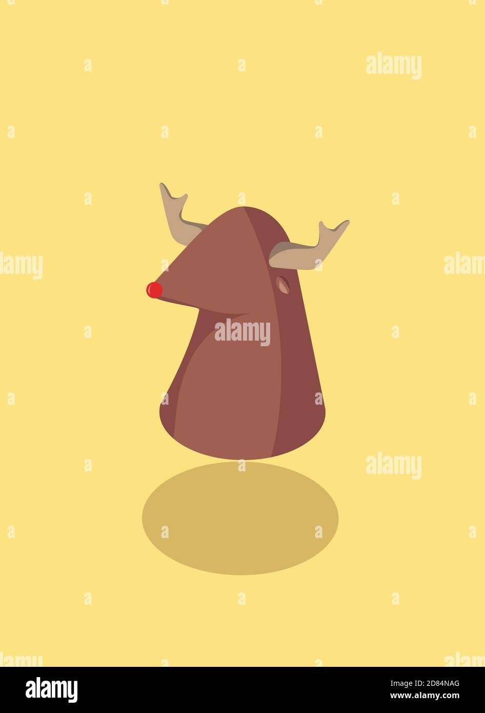 Cerf de noël tridimensionnel isométrique avec cornes et nez rouge. Illustration de Vecteur