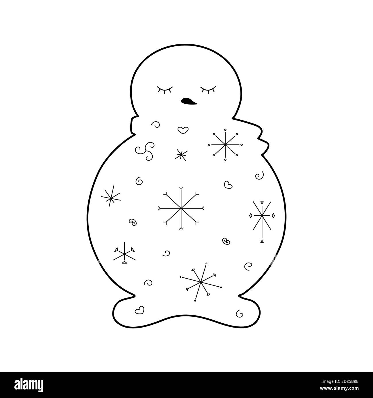 Bonhomme de neige stylisé. Style de contour. Illustration vectorielle pour la décoration, cartes de vœux, affiches, imprimés pour vêtements, emblèmes. Illustration de Vecteur