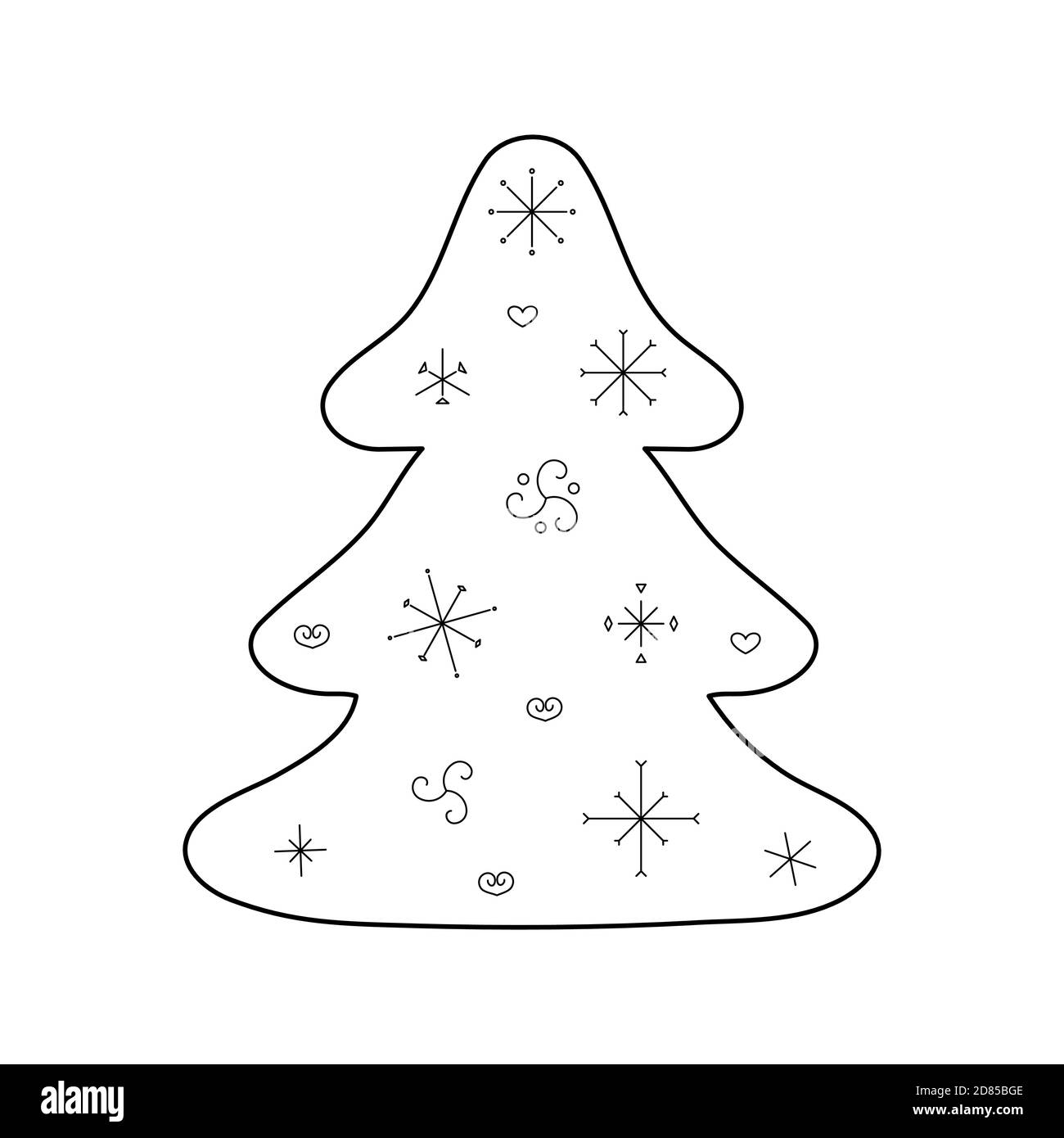 Joli sapin de Noël stylisé. Style de contour. Illustration vectorielle pour la décoration, cartes de vœux, affiches, imprimés pour vêtements, emblèmes. Illustration de Vecteur