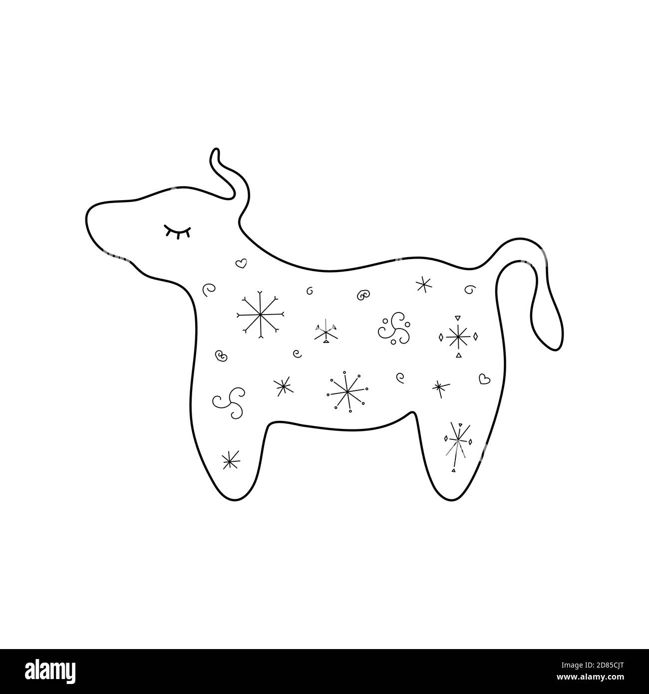Joli taureau stylisé. Style de contour. Illustration vectorielle pour la décoration, cartes de vœux, affiches, imprimés pour vêtements, emblèmes. Illustration de Vecteur