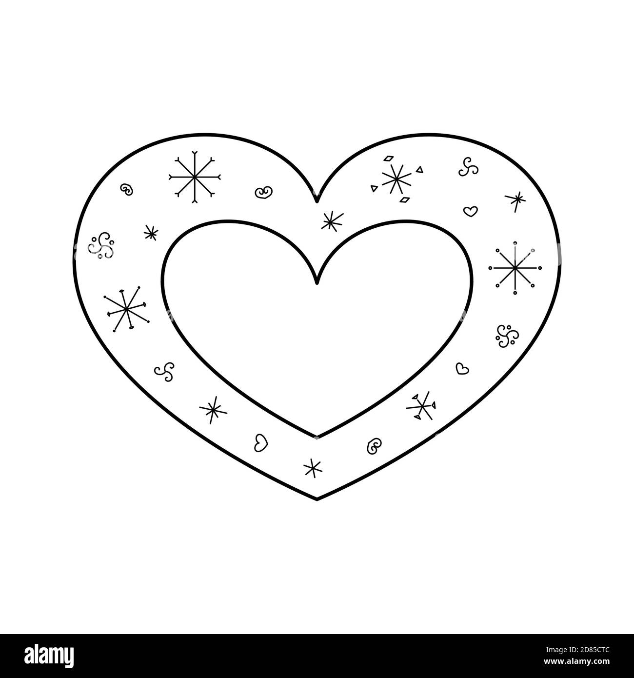 Coeur stylisé mignon. Style de contour. Illustration vectorielle pour la décoration, cartes de vœux, affiches, imprimés pour vêtements, emblèmes. Illustration de Vecteur