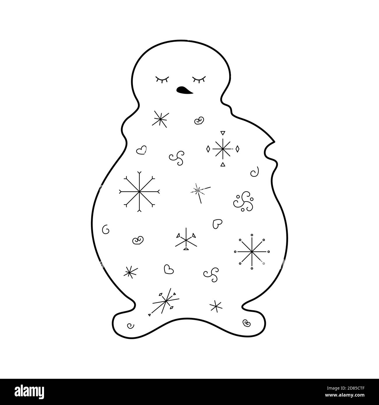 Bonhomme de neige stylisé. Style de contour. Illustration vectorielle pour la décoration, cartes de vœux, affiches, imprimés pour vêtements, emblèmes. Illustration de Vecteur