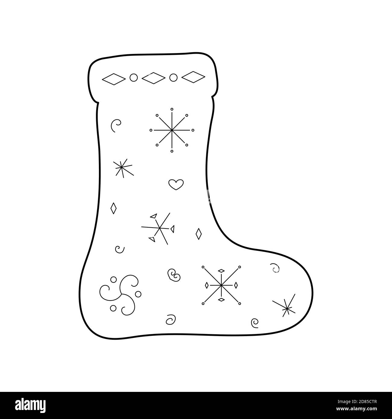 Chaussette stylisée mignonne. Style de contour. Illustration vectorielle pour la décoration, cartes de vœux, affiches, imprimés pour vêtements, emblèmes. Illustration de Vecteur