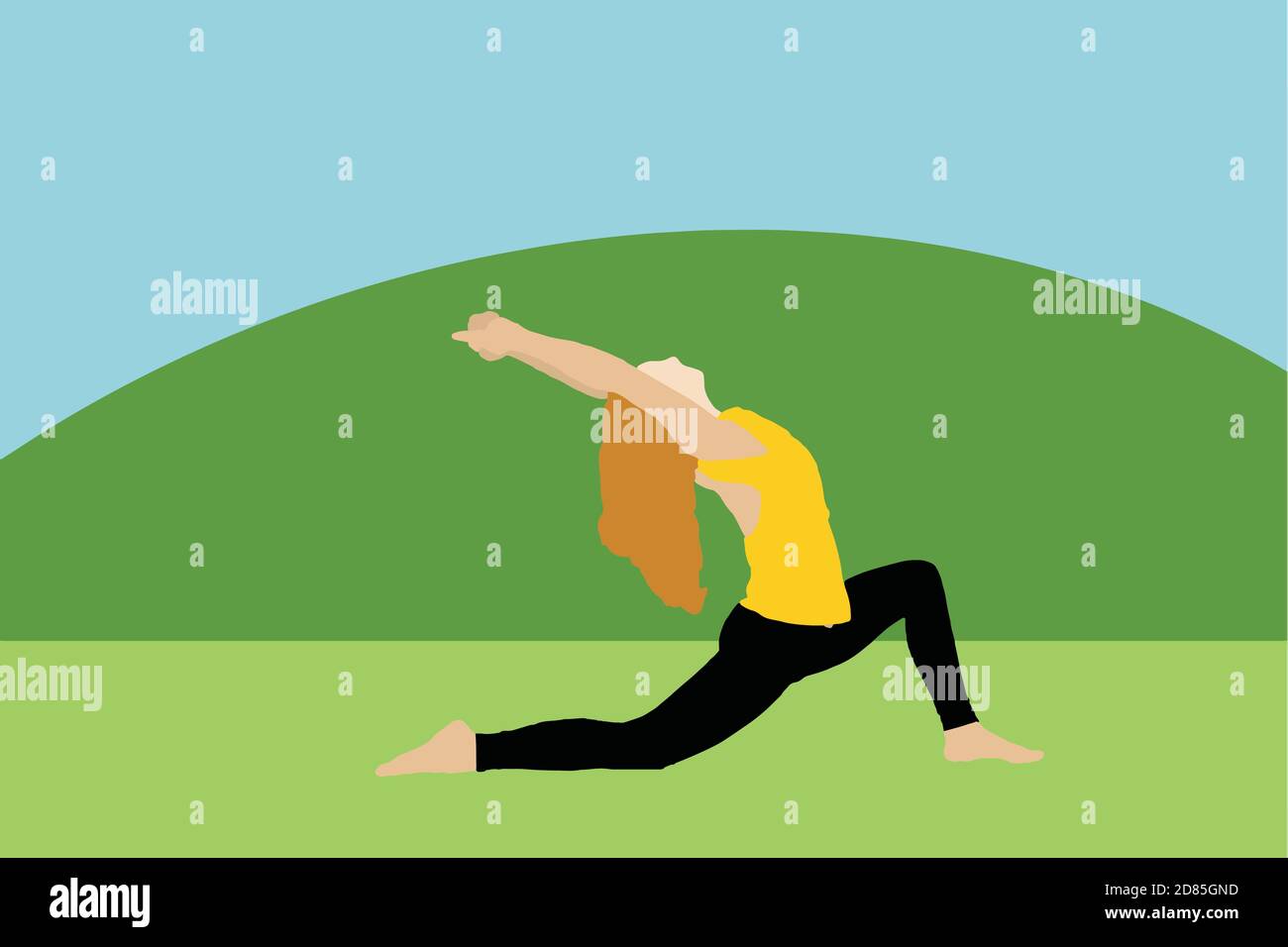 Jeune femme pratiquant le yoga en plein air. Illustration de Vecteur