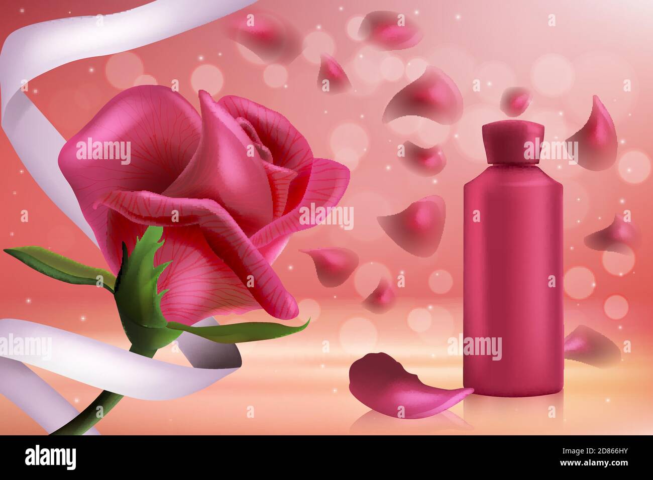 Illustration vectorielle de cosmétiques de luxe Red rose pour le soin de la  peau. Soin du visage ou du corps crème gel en bouteille de verre et belle  rose rouge fleur et