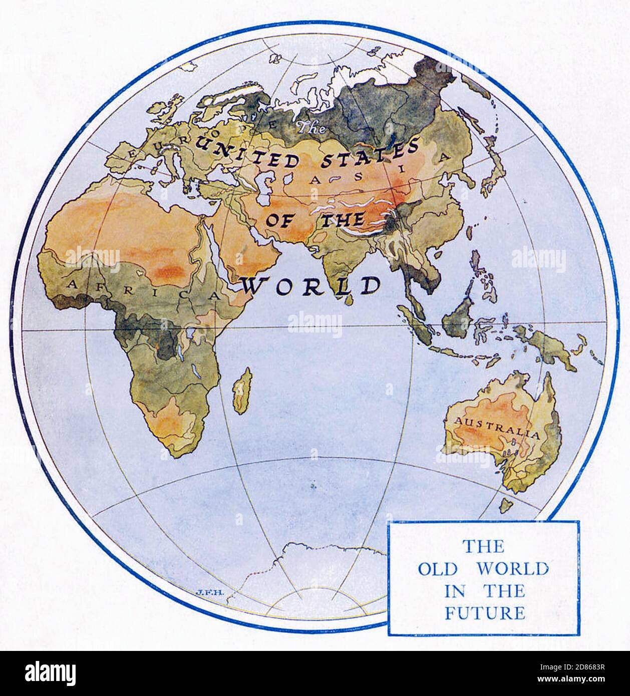 H. G. WELLS (1866-1946) écrivain anglais, sa vision globale d'un Etats-Unis du monde dans son livre de 1919 'The Outline of History' Banque D'Images
