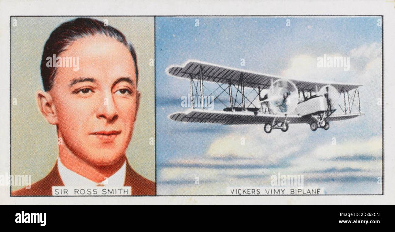 ROSS MACPHERSON SMITH (1892-1922) pionnier aviateur australien et son Vickers Vimy utilisé dans le premier vol Angleterre-Australie en 1919. Banque D'Images
