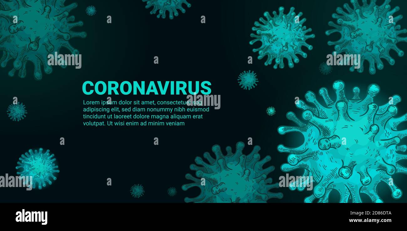Concept de virus. Covid-19, germes d'infection du coronavirus. Pandemia 2020 vecteur monochrome croquis concept de santé pour bannières et affiches Illustration de Vecteur