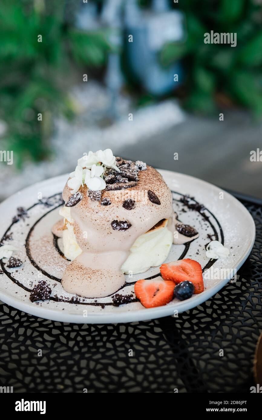 Crêpe moelleuse à la soufflé japonais Banque D'Images