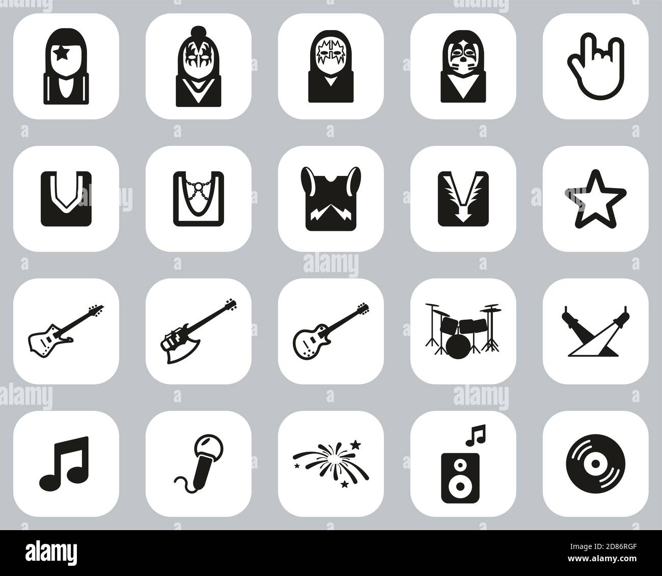 KiSS Band Icons Black & White Flat Design Set Big Illustration de Vecteur