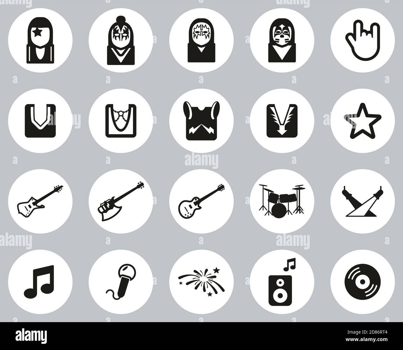 Ensemble de cercles à motif plat noir et blanc KiSS Band Icons Grande Illustration de Vecteur