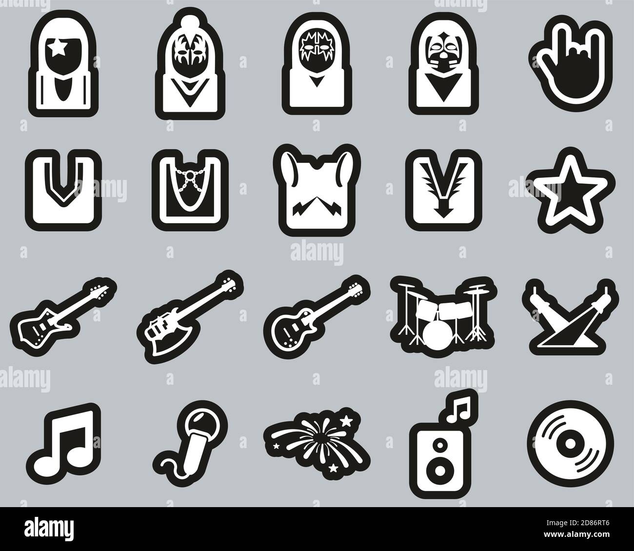 KiSS Band Icons blanc sur blanc ensemble d'autocollants grand Illustration de Vecteur