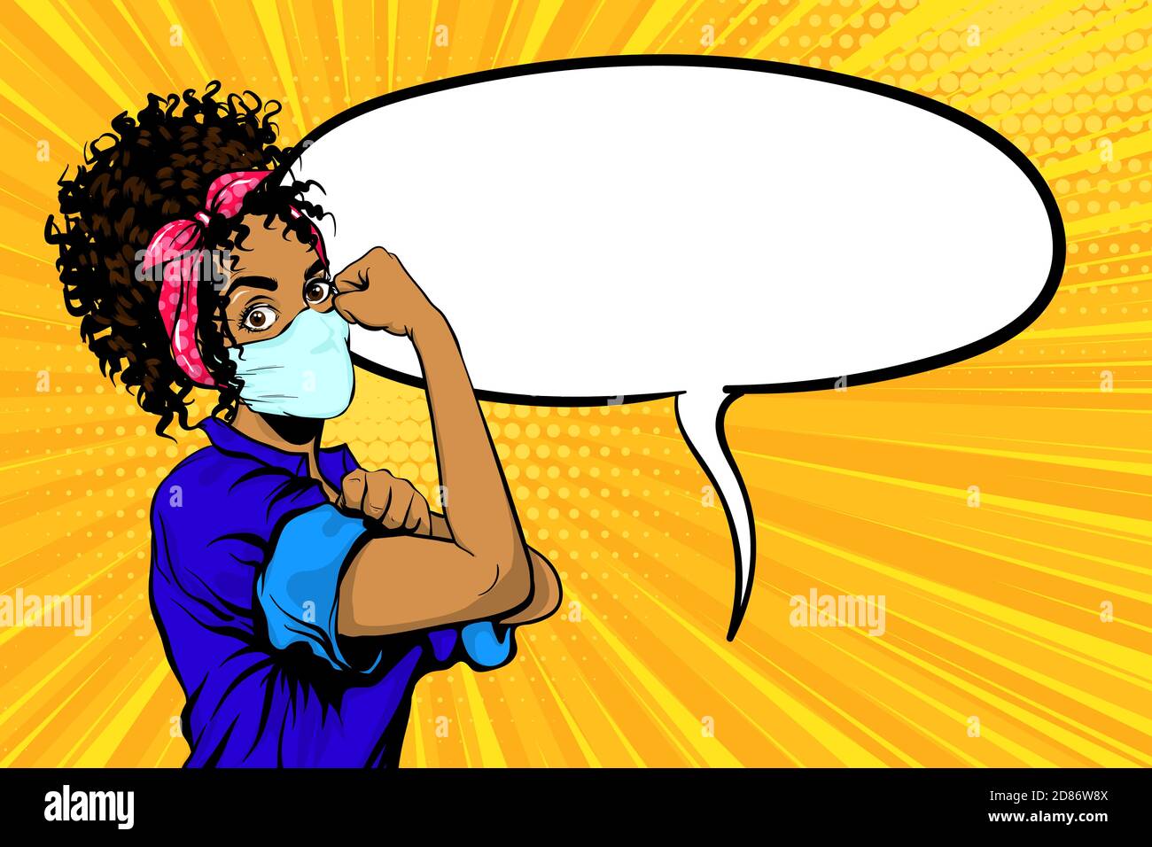 Nous pouvons le faire femme africaine noire dans le masque médical Illustration de Vecteur