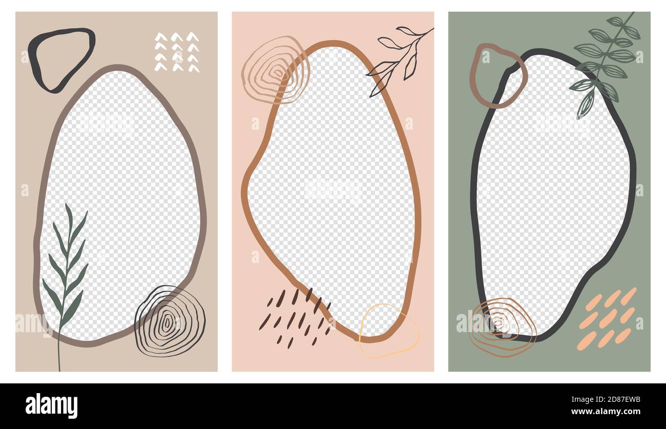 Ensemble de modèles de création de publications et d'histoires sur les réseaux sociaux à la mode et aux couleurs vives. Design tendance avec feuilles exotiques. Scénarios vectoriels pour les réseaux sociaux medi Illustration de Vecteur