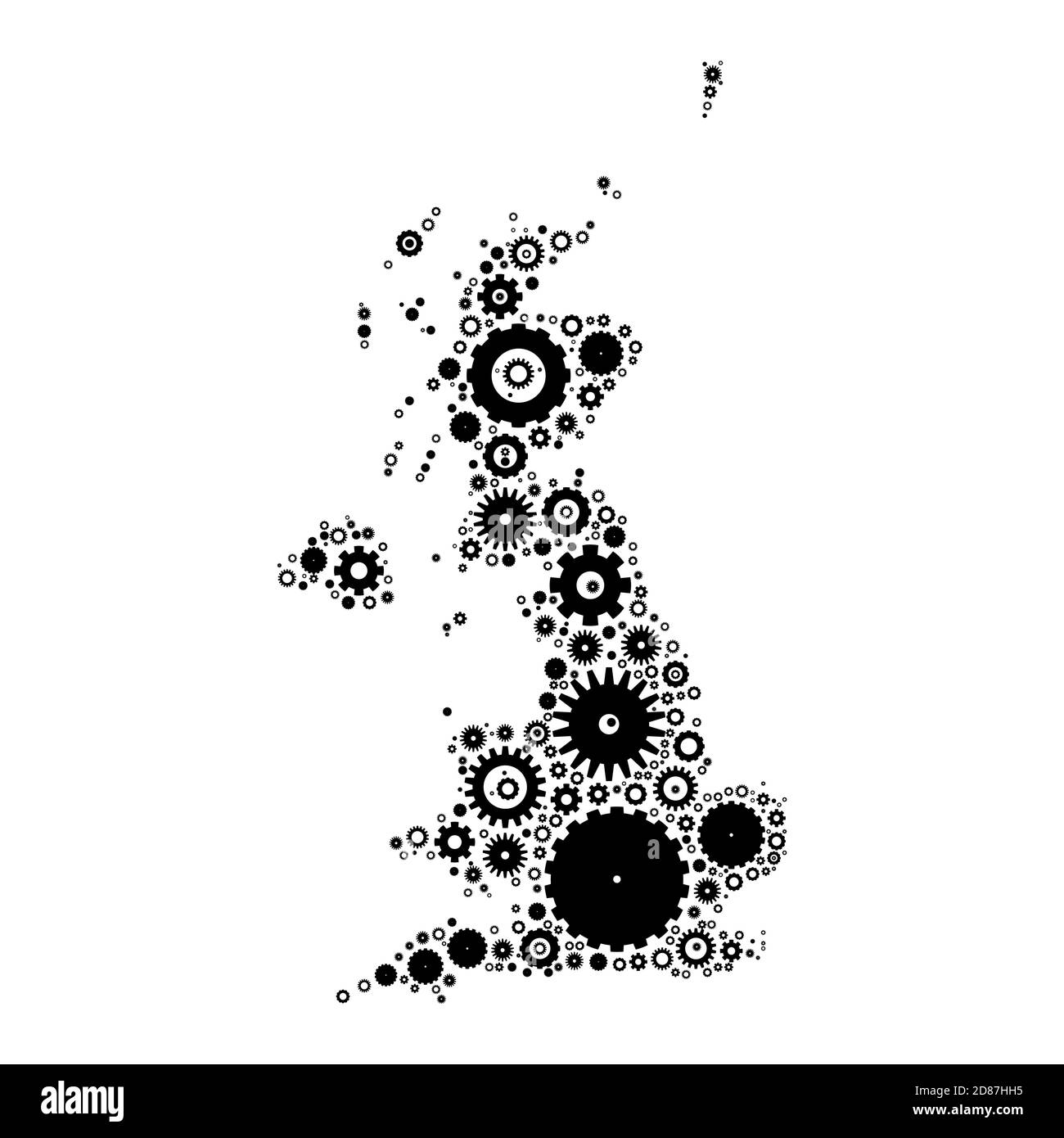 Royaume-Uni carte mosaïque de silhouette de cogs et d'engrenages. Illustration vectorielle noire sur fond blanc. Illustration de Vecteur