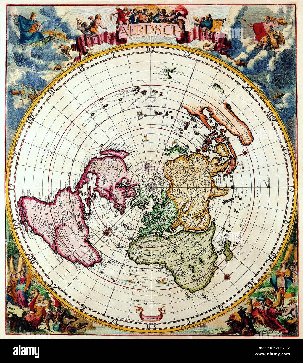 Ancienne carte du monde illustrée, style vintage plein de détails Banque D'Images