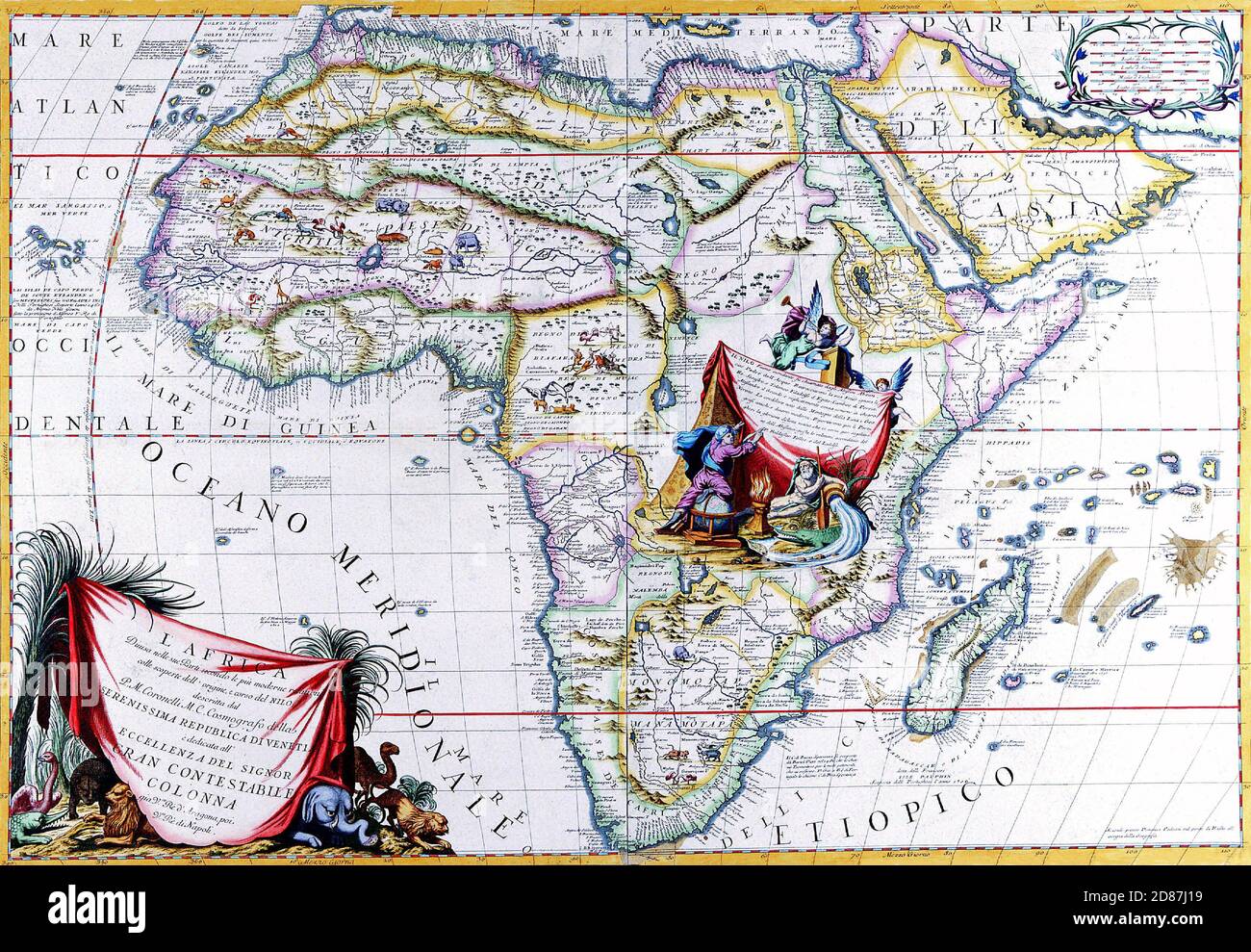 Carte de l'Afrique de Coronelli de 2 feuilles, Venise vers 1690. Banque D'Images