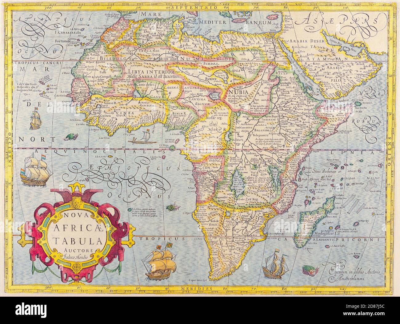 Cartes antiques de la carte mondiale de l'Afrique Jodocus Hondius c 1610 Banque D'Images