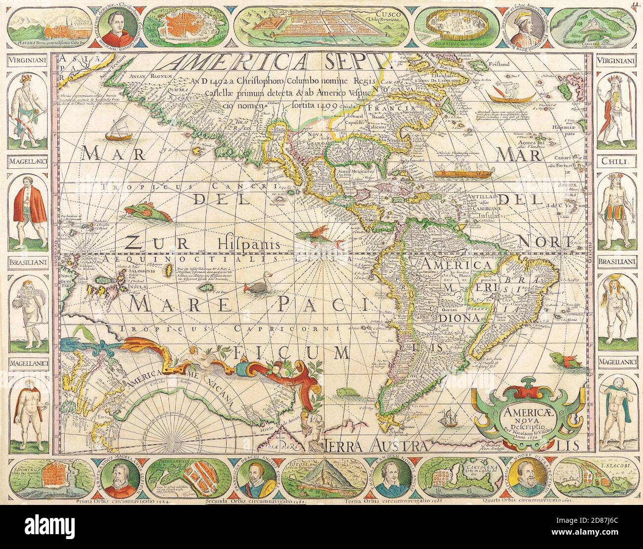 Cartes antiques du monde les Amériques Nicolas Visscher c 1658 Banque D'Images