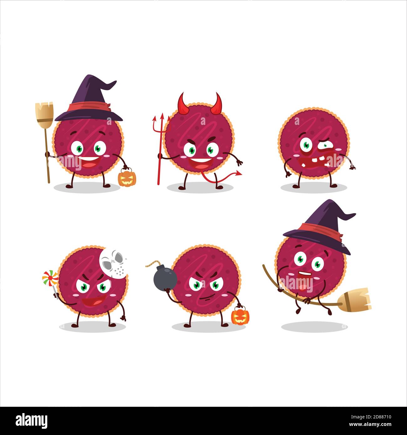 Émoticônes d'expression d'Halloween avec personnage de dessin animé de tarte aux canneberges Illustration de Vecteur