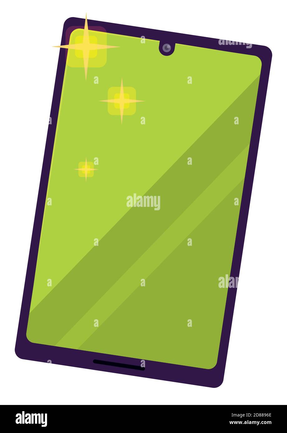 Conception plate avec smartphone avec encoche et quelques lueurs, isolé sur fond blanc. Illustration de Vecteur